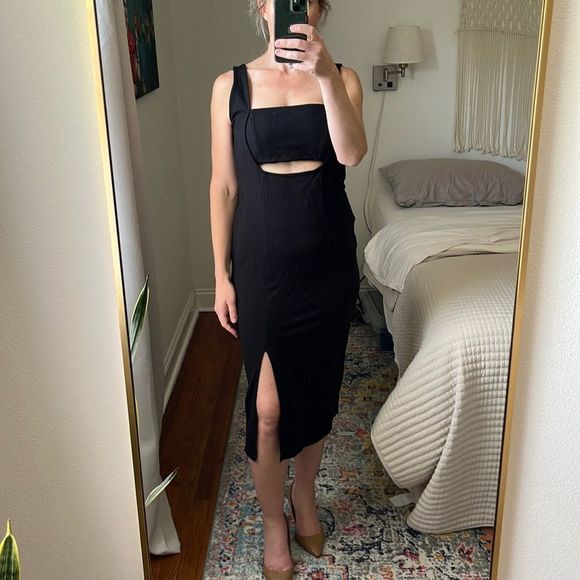 Open Edit Cut Out Sleeveless Midi Dress Black Size Large - Picture 1 of 8
